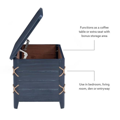 Linon Zana Cedar Lined Storage Chest with Rope Detail in Blue Distressed Wood
