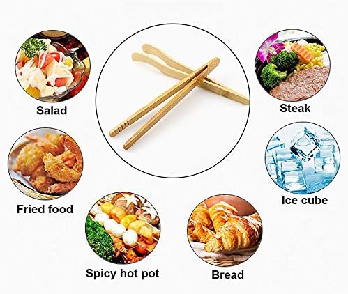 Hysagtek Bamboo Toast Tongs, Wooden Bread & Pickle Serving Tongs, 8 Pack, 7.08 Inches