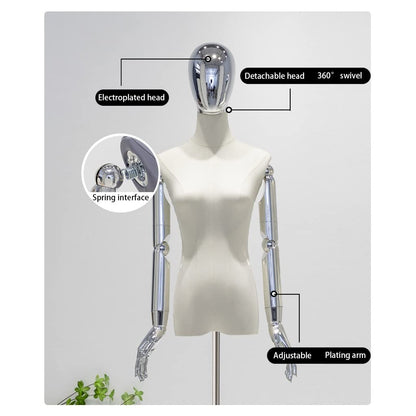 Adjustable Female Dress Form Mannequin with Tripod, Detachable Arms & Head – Elegant Clothing, Dress & Jewelry Display for Tailoring & Fashion Showcase, Premium Plated Finish