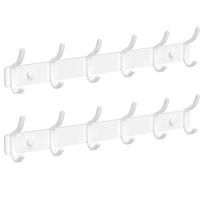 GWAAZXGZ White Wall Mounted Coat Rack - 15 Inch Arc Shaped Design with 6 Hooks for Hanging Coats, Bags, and Towels in Entryway, Livingroom, Bedroom, Bathroom, and Kitchen, 2 Pack