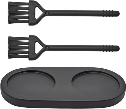GORGECRAFT Salt and Pepper Mill Tray: Wooden Grinder Rest Holder with 2Pcs Cleaning Brush for Kitchen Storage