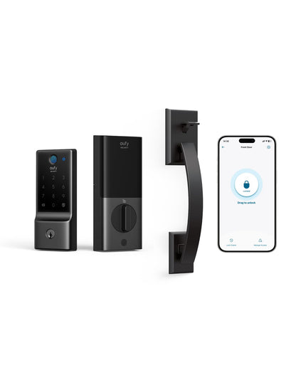 eufy Security Smart Lock C220 with Door Lever, Fingerprint Keyless Entry Door Lock, Built-in Wi-Fi, App Remote Control, Front Door Deadbolt, 8 Months Battery, Reliable Power, IP53 Waterproof
