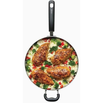 T-Fal Specialty Nonstick Saute Pan with Glass Lid 5 Quart, Oven Broiler Safe 350F, Cookware, Deep Frying Pan with Handle, Skillet, Kitchen, Pots and Pans, Dishwasher Safe, Black