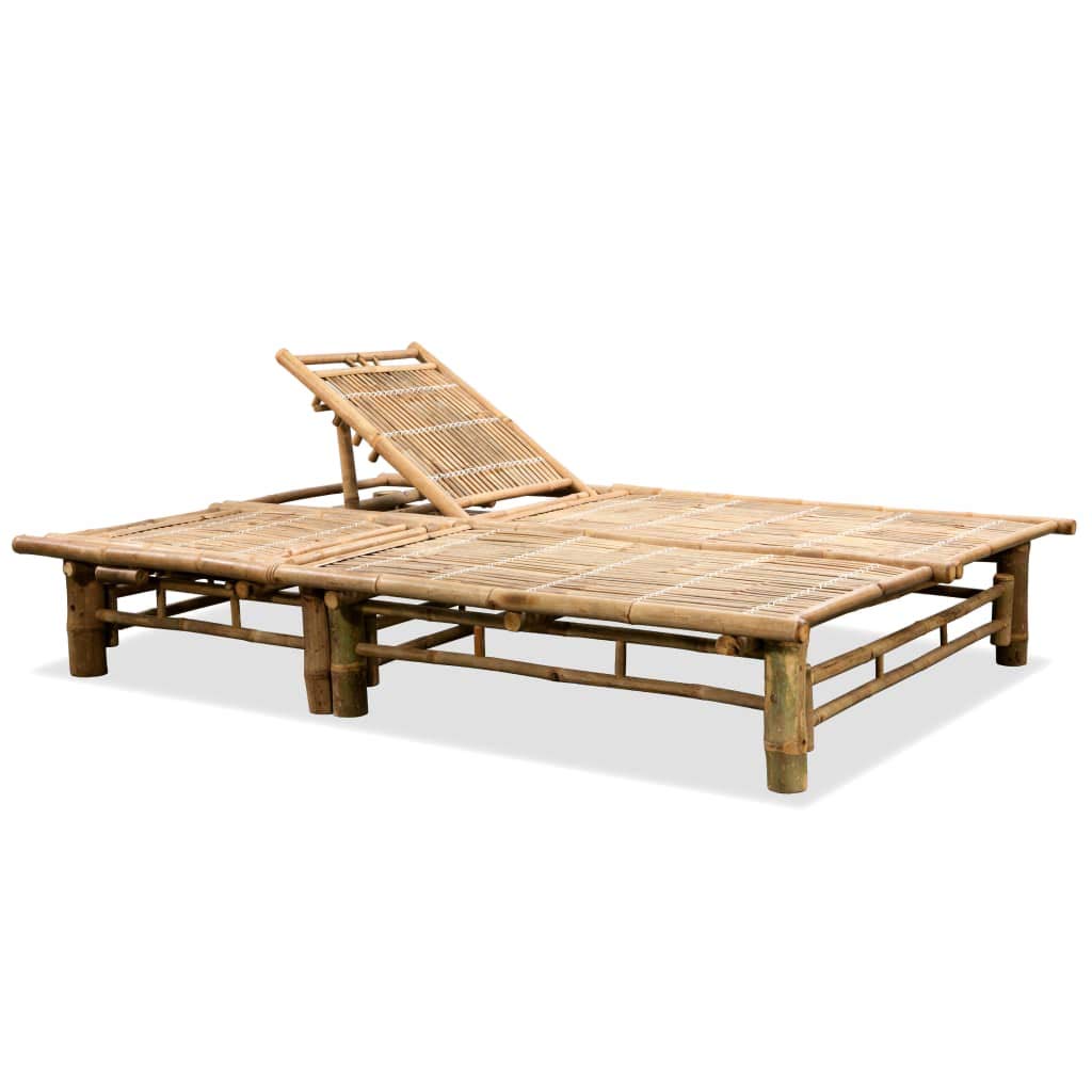 KTHLBRH Outdoor Bamboo Sunlounger for Two with Adjustable Backrest, Natural Bamboo Finish, Extra Large Solid Sun Lounger for Patio or Pool Area