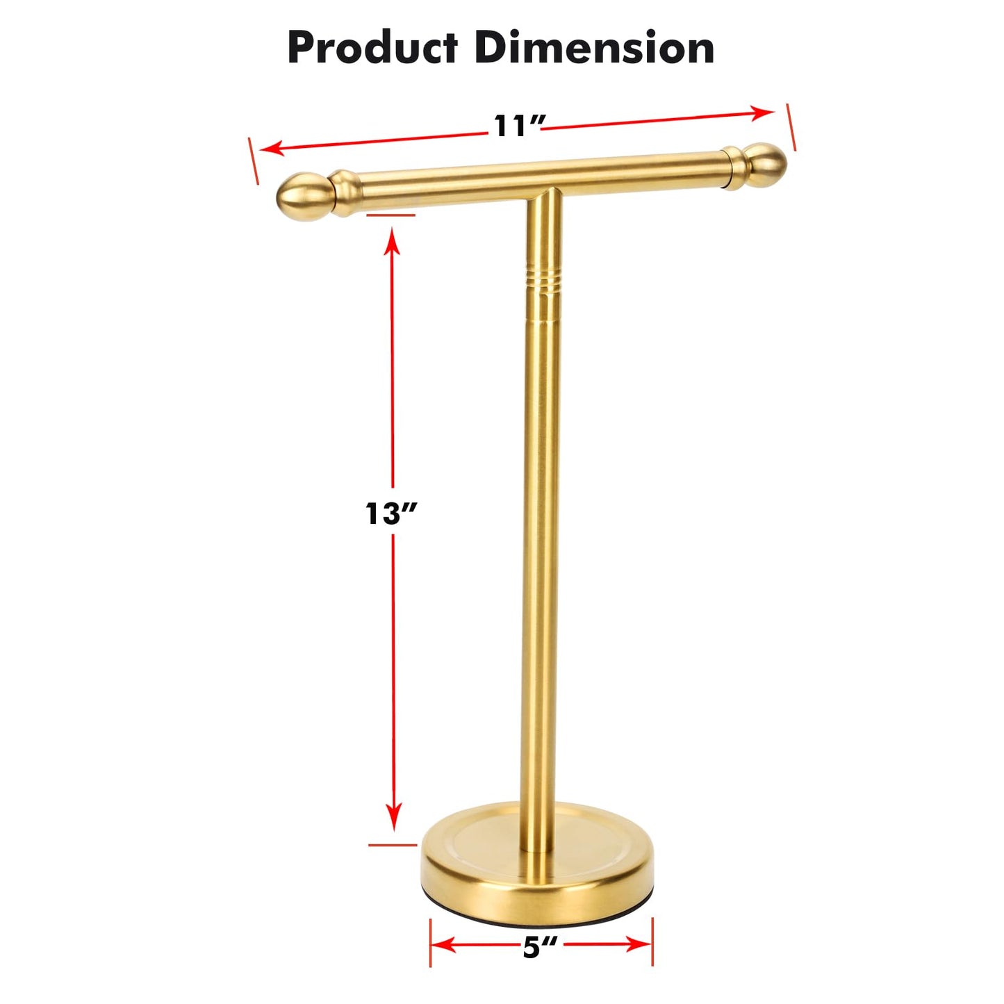 Hand Towel Holder Gold, T-Shape Hand Towel Stand for Bathroom, Stand Hand Towel Rack Free-Standing Towel Bar for Bathroom Kitchen Countertop, Stainless Steel