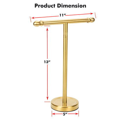 Hand Towel Holder Gold, T-Shape Hand Towel Stand for Bathroom, Stand Hand Towel Rack Free-Standing Towel Bar for Bathroom Kitchen Countertop, Stainless Steel