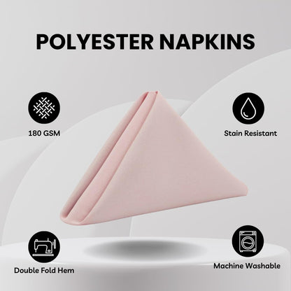 Your Chair Covers - 10 Pack 20 Inch Blush Cloth Polyester Napkins – Washable Dinner Fabric Napkins with Hemmed Edges for Weddings, Restaurants & Special Events