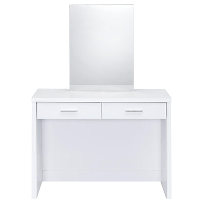 Coaster Home Furnishings - Bunbury - Wood - Makeup Vanity Table Set with Rectangular Storage Mirror, Dual Drawers, and Upholstery Stool - Bedroom - White - 930280
