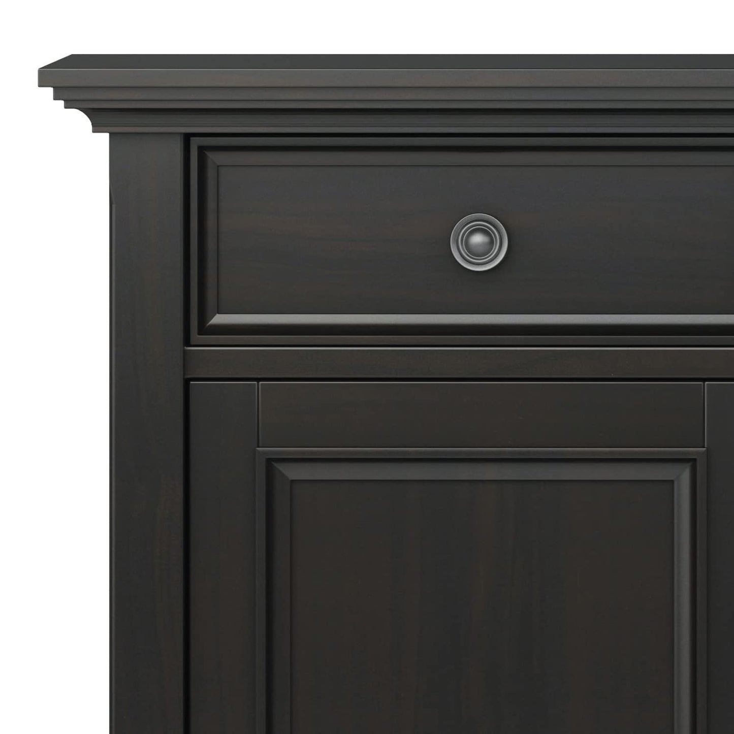 SIMPLIHOME Amherst 36-inch Wide Transitional-Style Storage Cabinet in Hickory Brown with Drawers and Adjustable Shelves for Entryway or Living Room