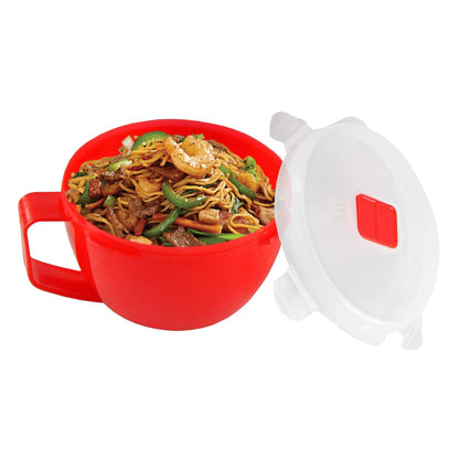 Home-X Set of 2 Microwave Bowls with Lid - Ramen Bowl Microwavable with Steam Release Vents and Easy Locking Clips - BPA-Free, Dishwasher Safe 32oz Soup Mugs with Handle Microwave Safe