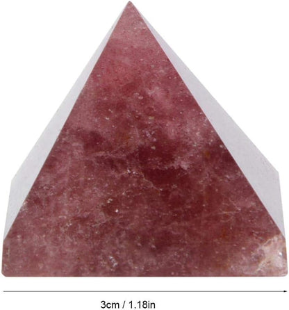 AUNMAS 3cm Quartz Pyramid, Small Strawberry Crystal Love Addition Reiki Stone Energy Tower for Home Office Decoration