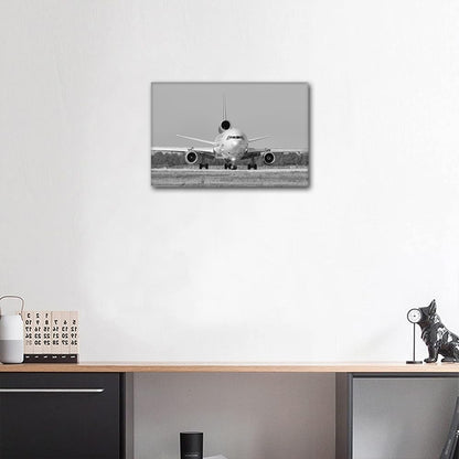Black and White Room Wall Art - Aircraft Painting Airplane on The Runway, 12"Wx18"H Framed Canvas Prints