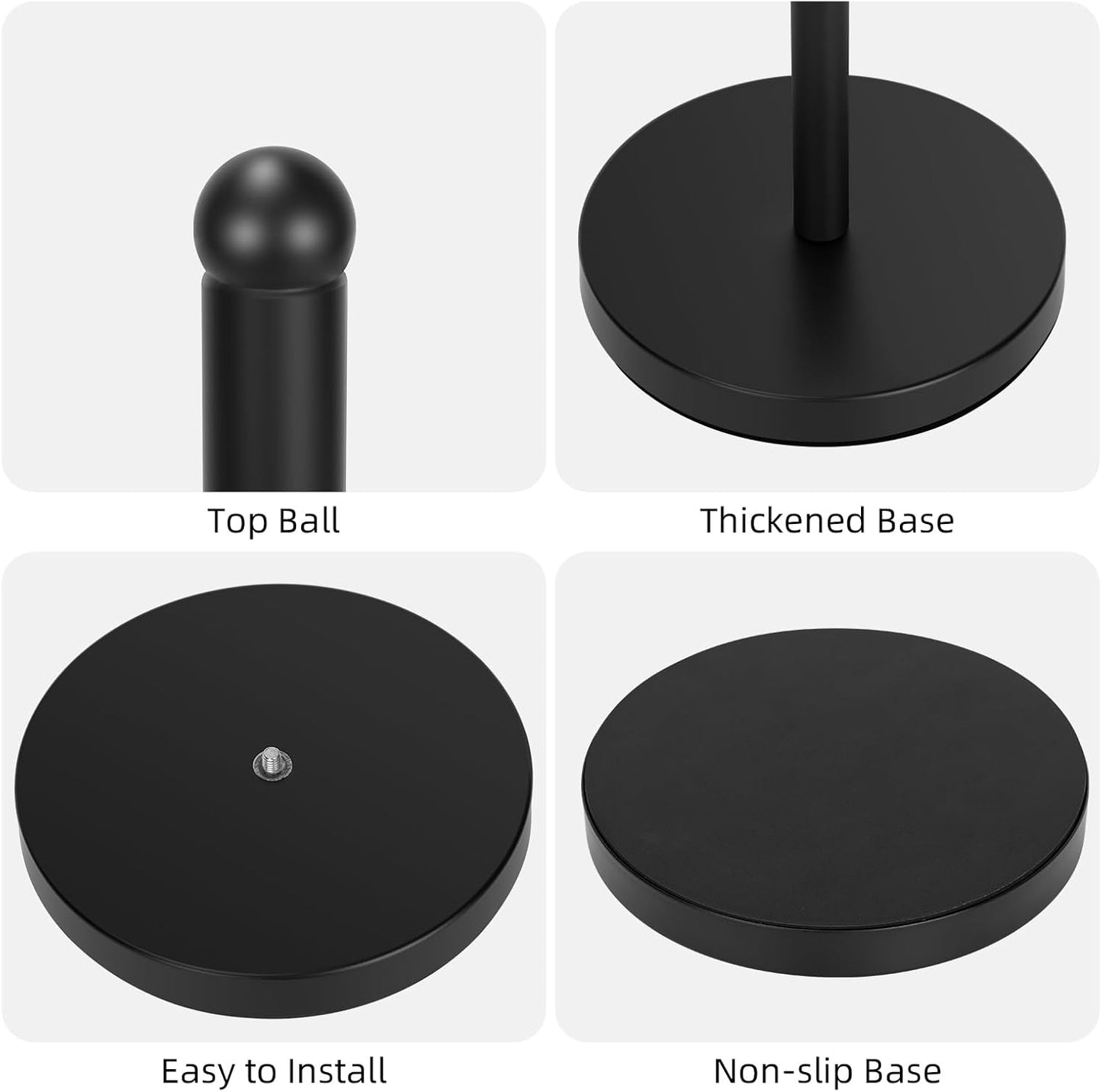 Heavy Duty Black Paper Towel Holder Countertop, Steady Weighted Towel Roll Stand Organizer for Kitchen Bathroom (A076)