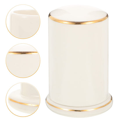 Zerodeko Ceramic Toothpick Holder with Lid Porcelain Toothpick Dispenser Box for Home Restaurant Desktop Container Dustproof Moisture Resistant White Gold Trim