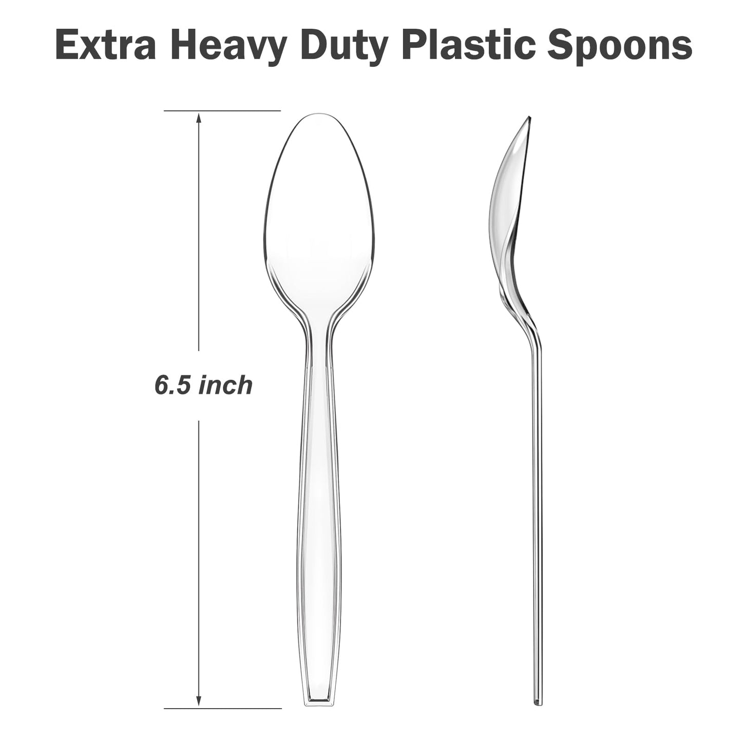 Dealusy 100 Count Clear Plastic Spoons Disposable, BPA-Free, Heat Resistant, Solid and Durable Disposable Spoons Heavy Duty Bulk, Premium Spoons plastic disposable for Party Supply
