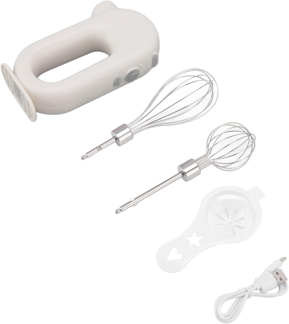 Wynboop Electric Hand Mixer, Mini Household Cordless Frother, Automatic Eggbeater, Double Stick Beer Foam Maker, White,