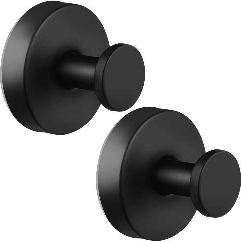 Suction Cup Hooks for Bathroom Kitchen, 2 Pack Stainless Steel Suction Hooks for Shower No Drilling Damage Free Towel Hook Holders Reusable Removable for Hanging Towels, Loofah, Robe, Coat(Black)