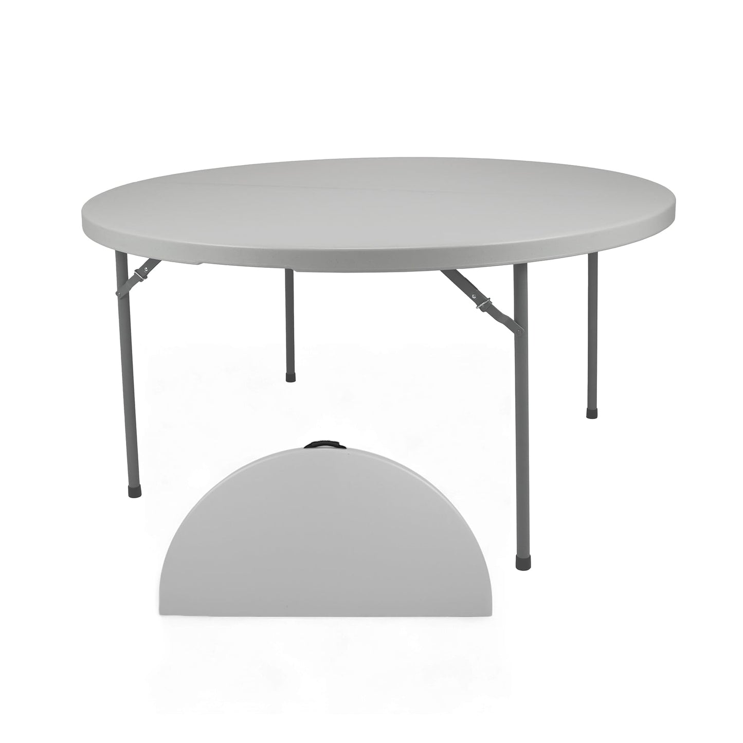 OEF Furnishings OEFCMFIH60R Commercial-Grade Premium Industrial Fold-in-Half Blow-Molded Folding Table with 19-Gauge Steel Frame and Thick Top (60" Diameter, Speckled Gray Top)
