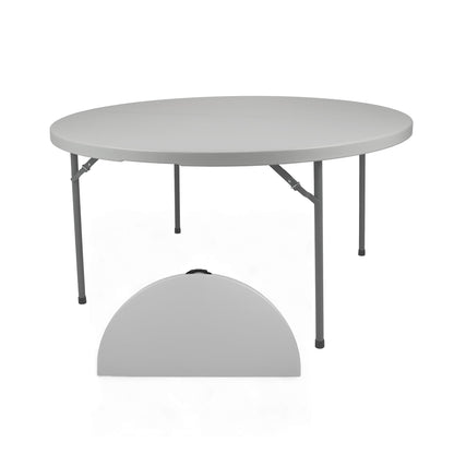OEF Furnishings OEFCMFIH60R Commercial-Grade Premium Industrial Fold-in-Half Blow-Molded Folding Table with 19-Gauge Steel Frame and Thick Top (60" Diameter, Speckled Gray Top)