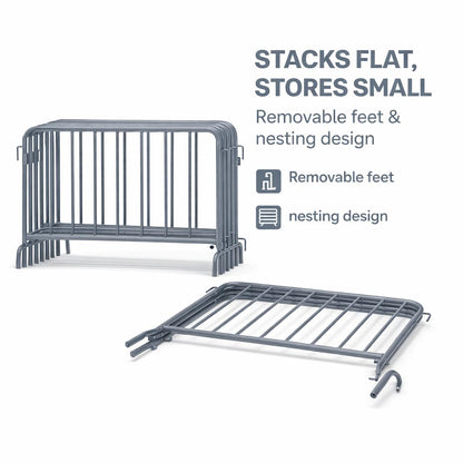 AdirPro 5 ft Crowd Control Barricade, 4-Pack | Interlocking Steel Barricade Fence | Heavy-Duty 16-Gauge Weatherproof Steel | for Events, Construction, Road Closure & Parking Lots