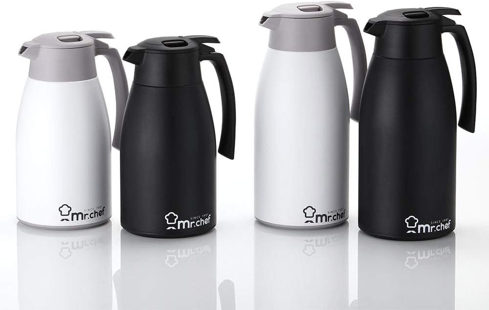 SINCE 1997 MR.CHEF 51Oz Thermal Coffee Carafe, Insulated Stainless Steel for Keeping Hot, White