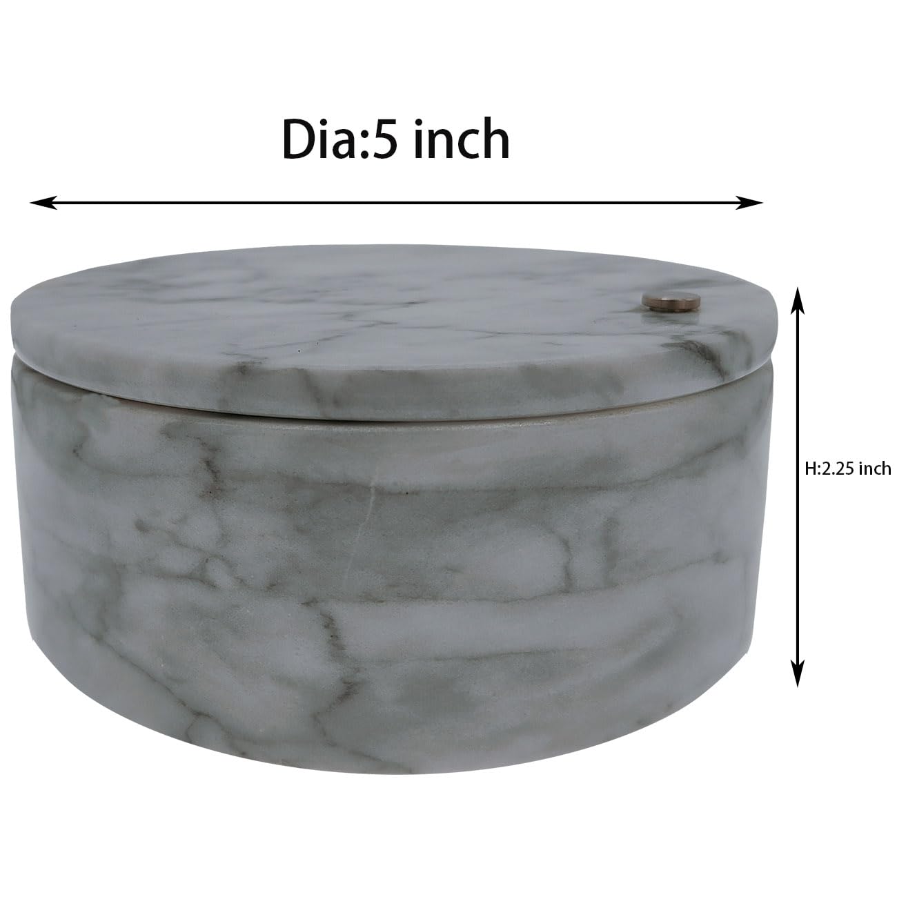 Kerixi Marble Salt Cellar and Storage Box with Two Compartments Salt Box with Swivel Lid for Storing Spice (Gray white)
