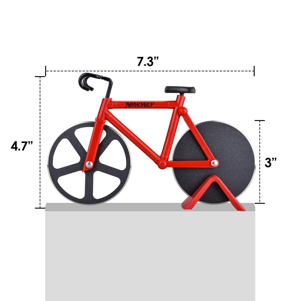 Ninonly Bicycle Pizza Cutter Wheel,Non-stick Bike Pizza Slicer,Stainless Steel Cutting Wheels With a Stand for Pizza Lovers, Housewarming Gifts Cool Kitchen Gadget Cool Men's Gift