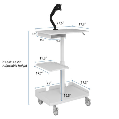 Natwind Mobile Workstation Cart with Monitor Mount,Height Adjustable Rolling Computer Cart, Heavy-Duty Rolling Standing Desk with CPU Holder for Home Office, School,Warehouse, Medical, Workshop