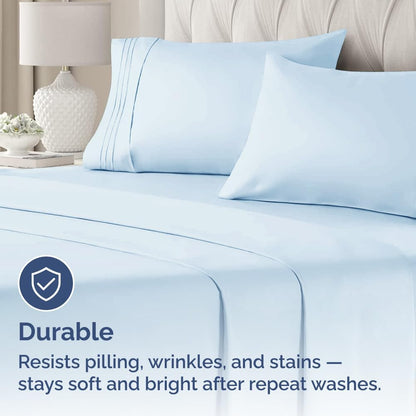 Skiennix Queen Pillow Cases Set of 2 - Ultra Soft Hotel Quality - Wrinkle Free & Stain Resistant - Sky Blue