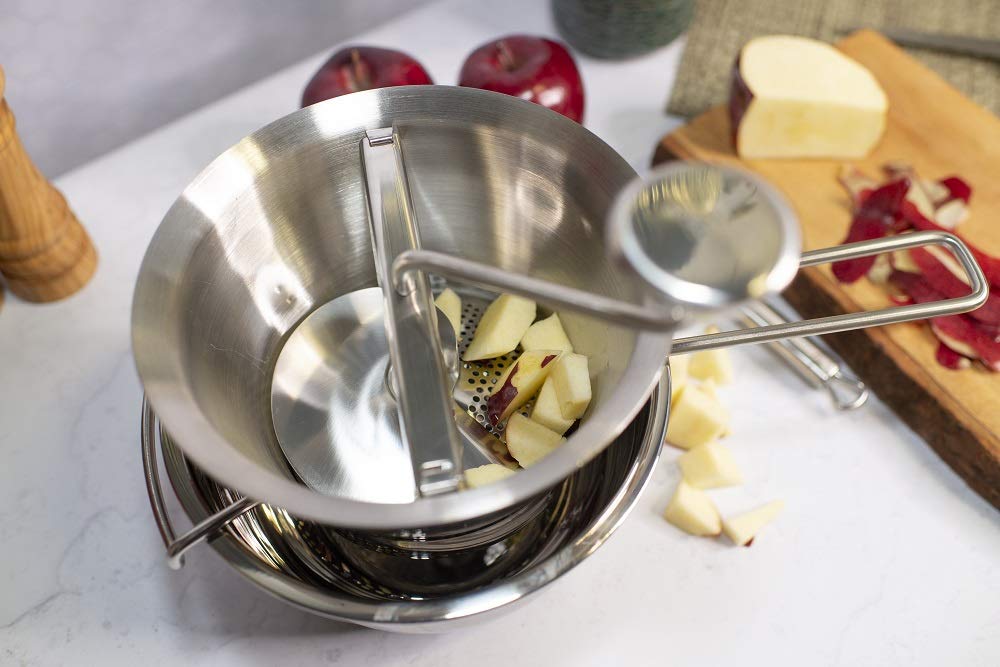 Küchenprofi Stainless Steel Food Mill, Silver, Large, 18/10 Steel, 4 Interchangeable Discs, Strainer for Sauce, 15.5x8.75x4.75 inches, 0.4 kg