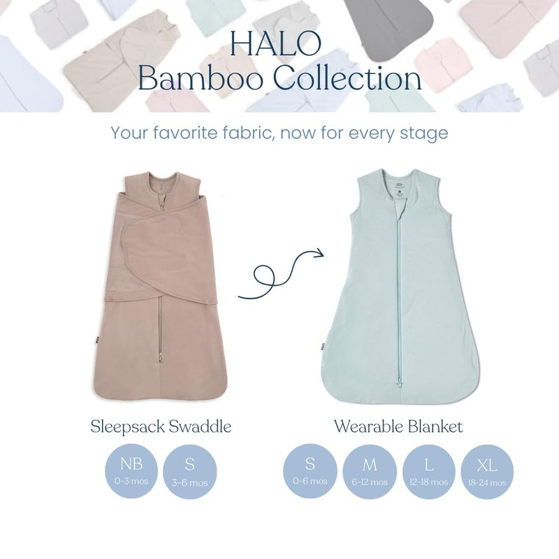 HALO Sleepsack Supersoft Swaddle, Cozy Bamboo Viscose, 3-Way Adjustable Swaddle, 2 Way Zipper, 2 TOG, 0-3 Months, Newborn (Pack of 1), Mauve