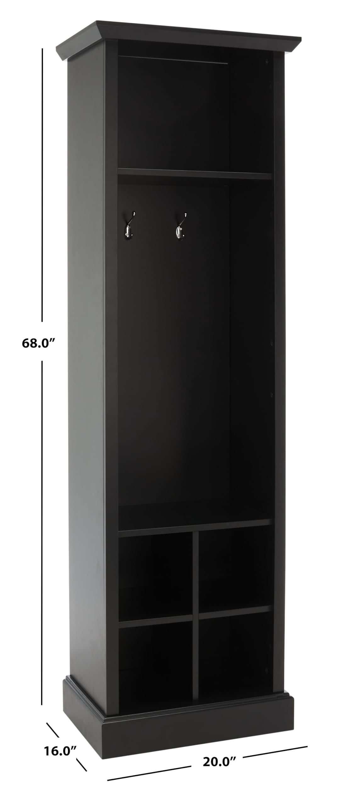 SAFAVIEH Home Collection Surrey Farmhouse Black 6-Shelf 2-Hook Bottom Storage Hall Tree (Fully Assembled)
