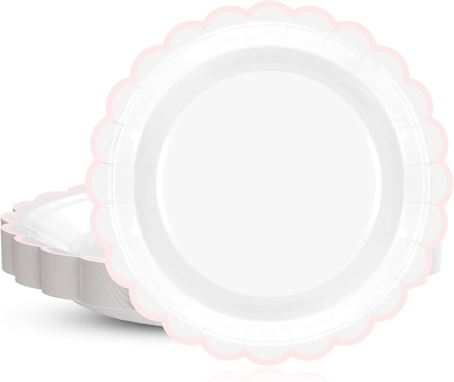 Regine Switzerland 30 Pcs Pink & White Scalloped Paper Plates - 7 Inch Disposable Dinnerware Set for Parties & Celebrations