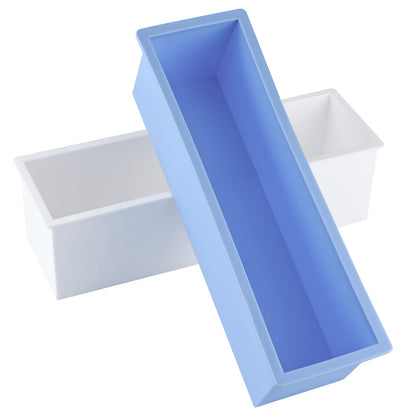 Sanbege 2 Pcs Loaf Soap Mold with Plastic Box, Flexible Silicone Rectangular Mold 42oz, Swirl Making Tool for DIY Soap, Handmade Candles, Resin Casting, Homemade Desserts (Blue)