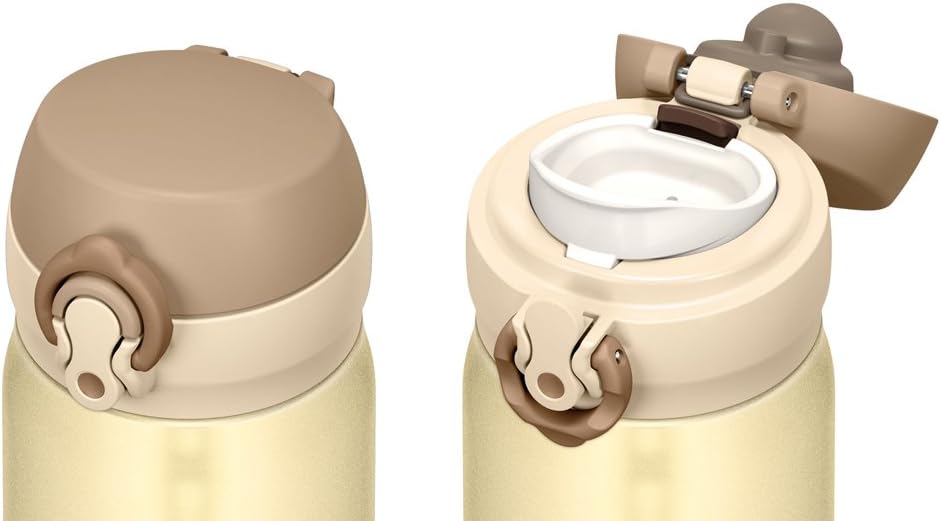 Thermos 0.5L Water Bottle Vacuum Insulation Travel Mug - One-Touch Open Type, Creamy Gold