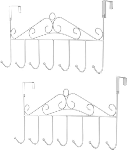 eywlwaar Metal Over The Door Hooks - 7 Hanger Rack for Home Use, Ideal for Hats, Coats, Bags, and Scarfs