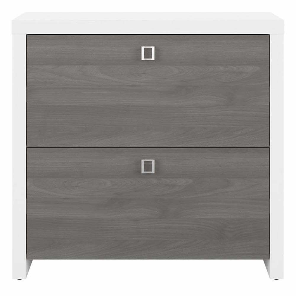 Pemberly Row 2-Drawer Engineered Wood Lateral File Cabinet, Durable Gray/Pure White Laminate Finish, Satin Silver Hardware, 31.61" W x 20" D x 30" H, Spacious Drawers for Letter/Legal Size Documents