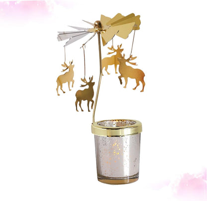 Rotating Candlestick Holder Christmas Carousel Spinning Deer Tea Light Table Decoration Gold