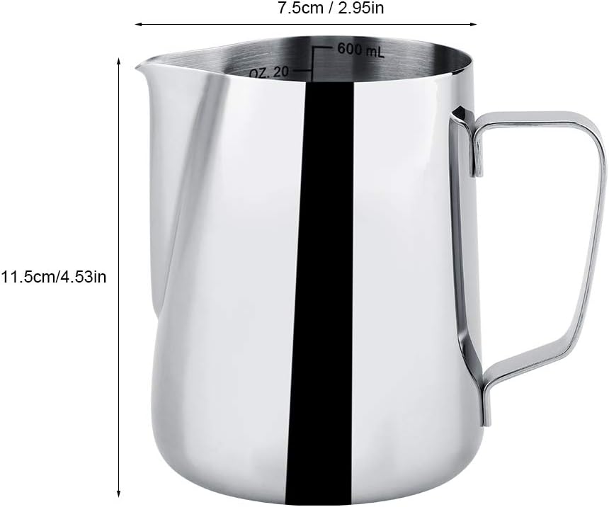 600ml Stainless Steel Frothing Cup, Measuring Mug for Milk Frothing, Latte Coffee Art