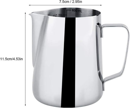 600ml Stainless Steel Frothing Cup, Measuring Mug for Milk Frothing, Latte Coffee Art