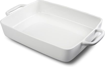 9 x 13 Ceramic Baking Dish by [Brand Name] - Large Lasagna Pan with Double Handles for Easy Cooking - White