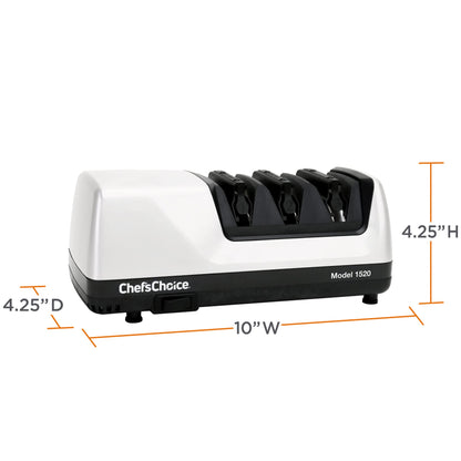Chef’s Choice Professional Electric Knife Sharpeners for 15- and 20-Degree Straight-Edge and Serrated Knives with Diamond Abrasives & Precision Angle Control, 3-Stage, White