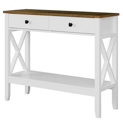 Lomojo Console Table,Sofa Table 13.8" D x 39.37" W x 31.5" HEntryway Table with 2 Drawers Storage Shelve Foyer Table for Entryway Farmhouse Hallway Tables (White)