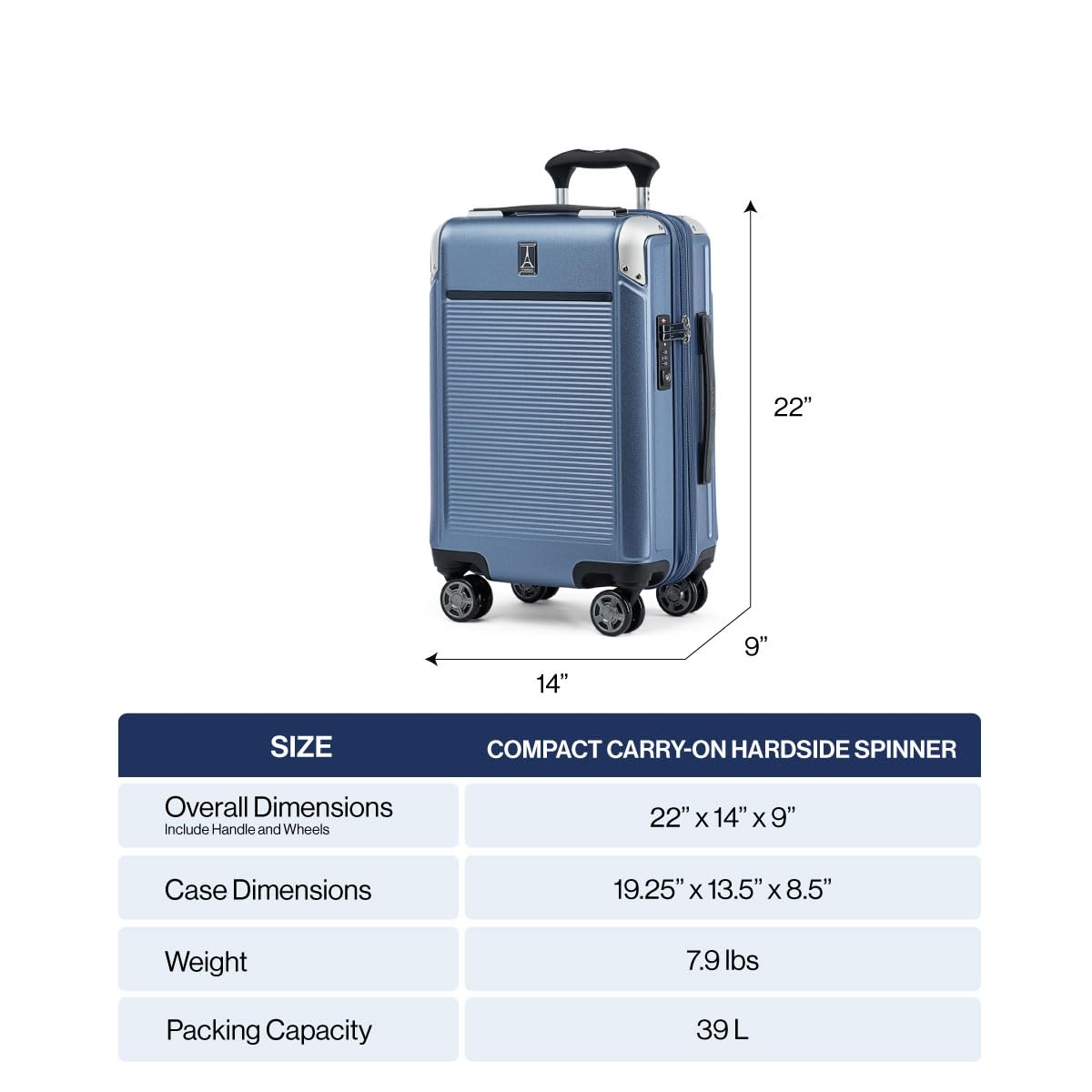 Travelpro Platinum Elite Hardside Expandable Carry on Luggage, 8 Wheel Spinner, TSA Lock, Hard Shell Polycarbonate Suitcase, Shadow Black, Compact Carry on 20-Inch