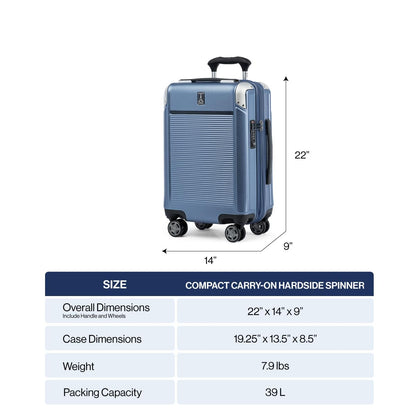 Travelpro Platinum Elite Hardside Expandable Carry on Luggage, 8 Wheel Spinner, TSA Lock, Hard Shell Polycarbonate Suitcase, Shadow Black, Compact Carry on 20-Inch