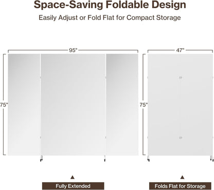 brisafe Full Length Stand Up Mirror on Wheels,75''L×95''W,Large Tri-Fold Floor Mirror with Stand,Movable 3-Way Full Length Standing Mirror for Gym, Dance Studio, Fitness Room, and Home (Silver)