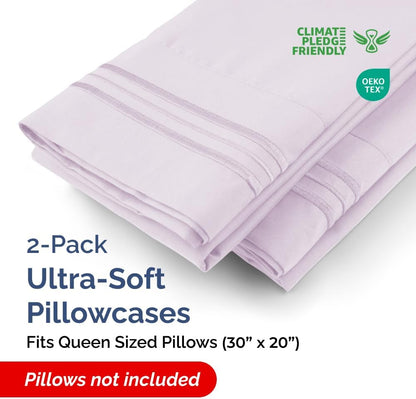 Skiennix Queen Pillow Cases Set of 2 | Ultra Soft Hotel Quality & Wrinkle Free - Light Lavender
