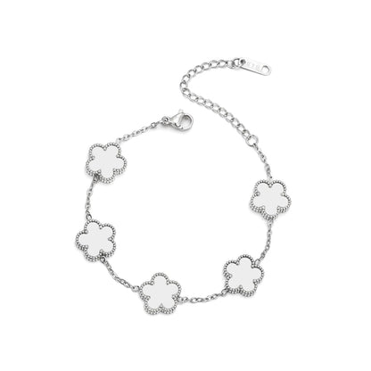 FLY FEI 18K Gold-Plated Four Leaf Clover Bracelet for Women,Adjustable lucky Bracelet Jewelry Gift-Hypoallergenic Charm for Birthdays, Wellness & Daily Wear(style02-White(silvery))