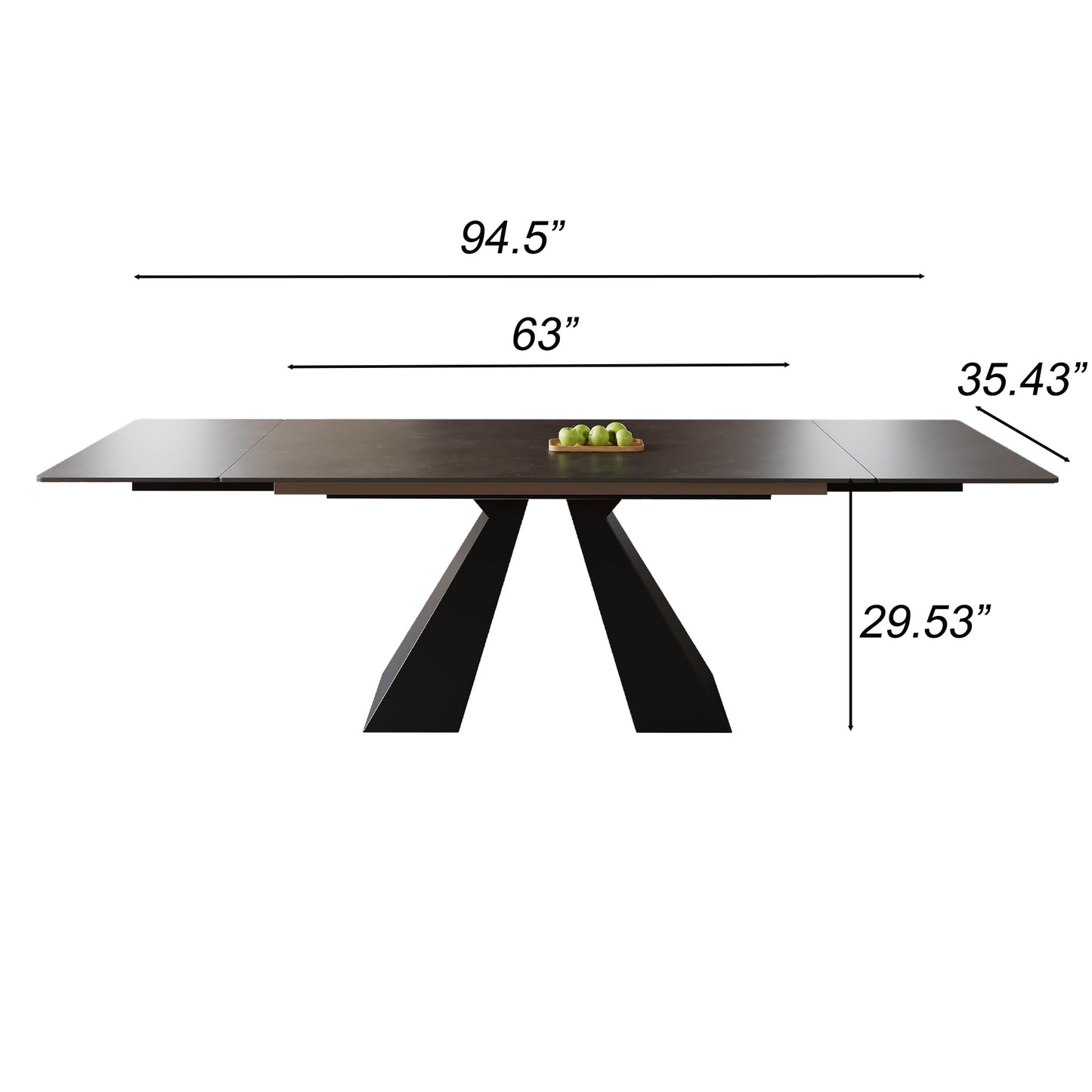VAFON 63"-95" Extendable Dining Table for 4-10 Person, Space-Saving Extra Long Folding Dining Room Table, Dark Gray Kitchen Table with Sintered Stone Tabletop, No Wobble Base