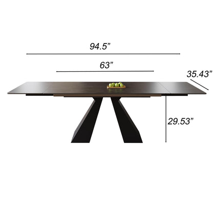 VAFON 63"-95" Extendable Dining Table for 4-10 Person, Space-Saving Extra Long Folding Dining Room Table, Dark Gray Kitchen Table with Sintered Stone Tabletop, No Wobble Base